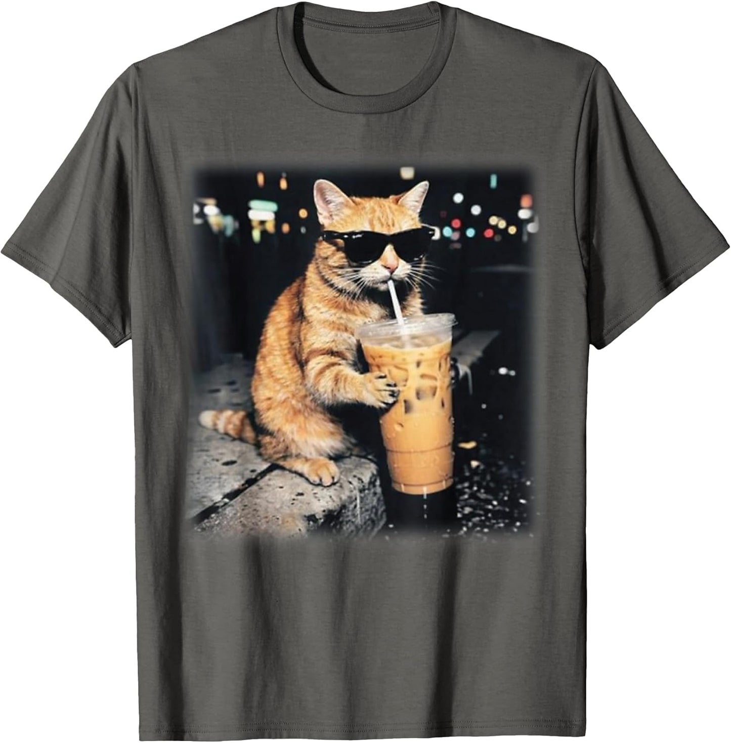 Funny Cat Drinking Coffee Funny Animal Tee