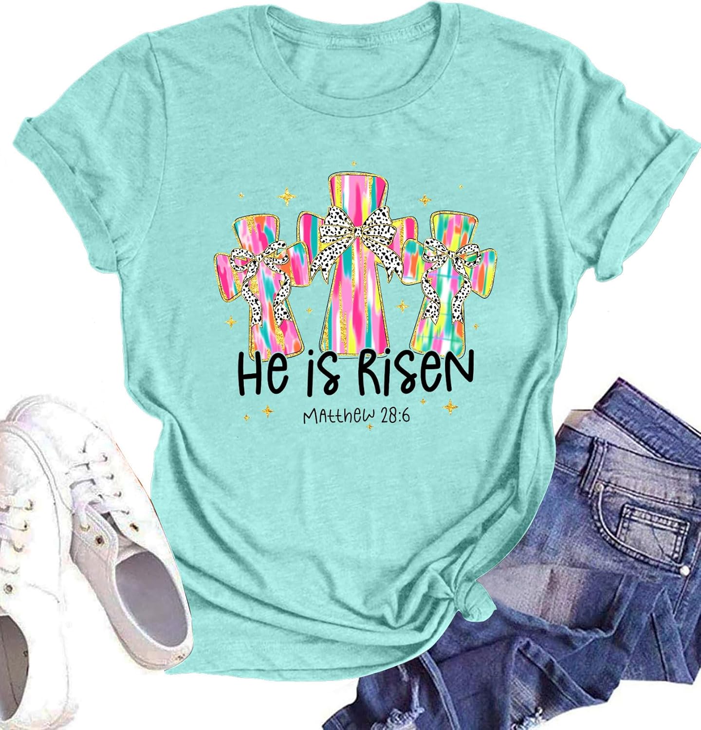 Christian Easter Shirts for Women He is Risen Cross T-Shirt Happy Easter Shirt Jesus Faith Bible Verse Gifts Tee Tops