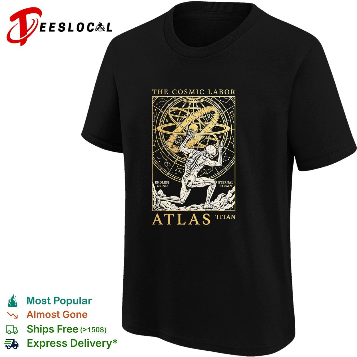 Atlas titan cosmic labor armillary sphere skeleton astronomy shirt
