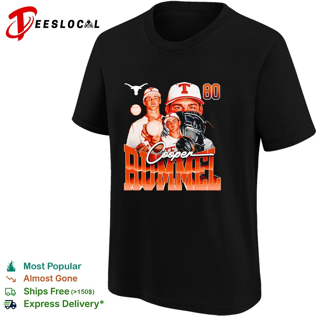 Cooper Rummel Texas Longhorns 80 NCAA Baseball Player Shirt