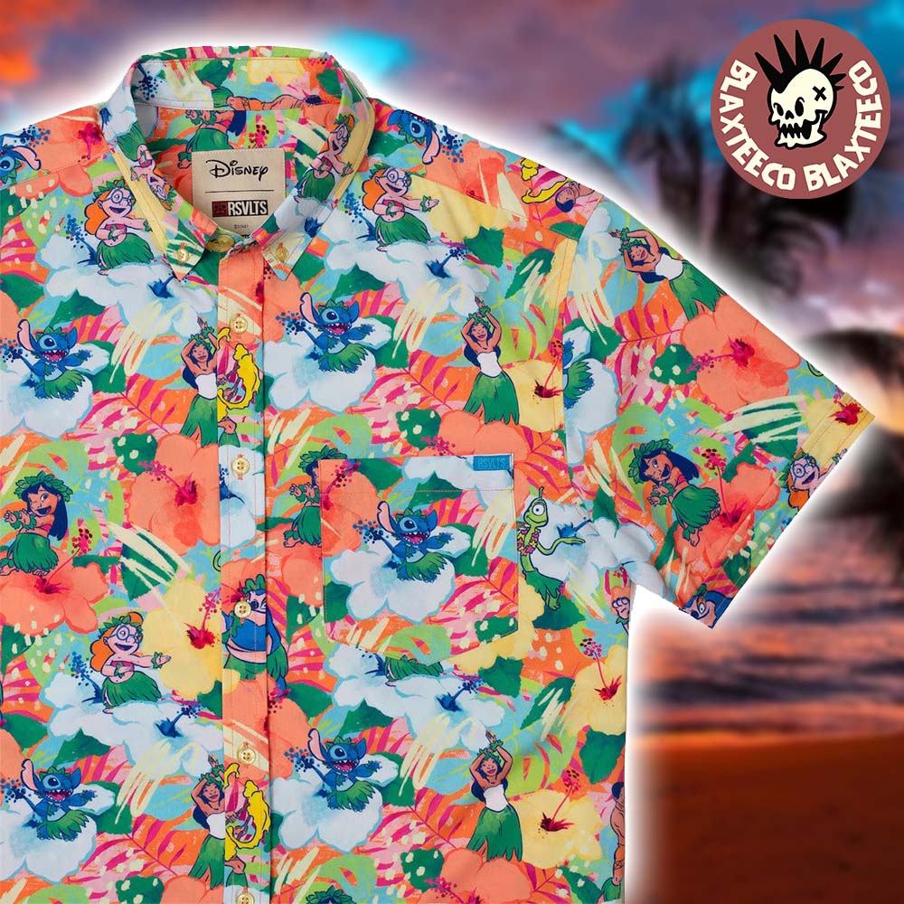 Disney Lilo And Stitch RSVLTS Let’s Dance Button Short Sleeve Hawaiian Shirt