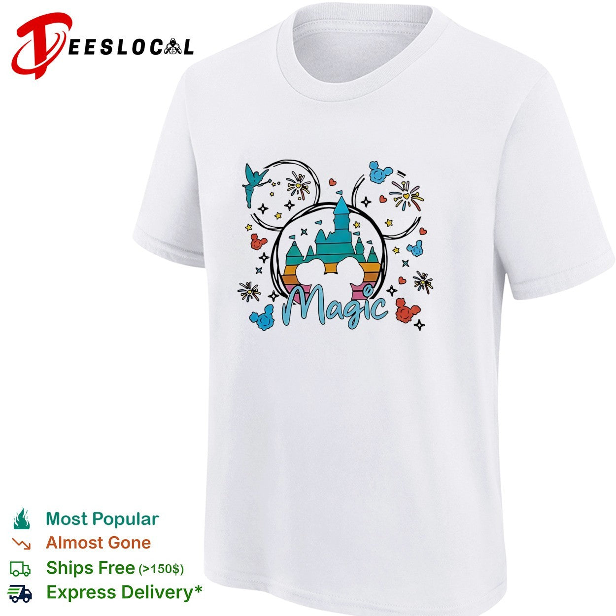 Disney Magic castle Mickey Mouse silhouette fireworks illustration graphic shirt