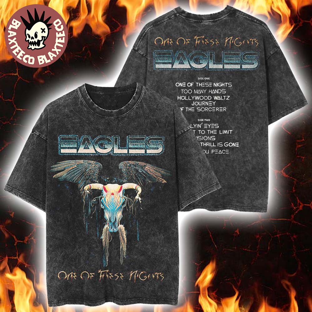 Eagles One Of These Nights Deluxe Edition Merch Album Cover With Tracklist Vintage Washed Tee