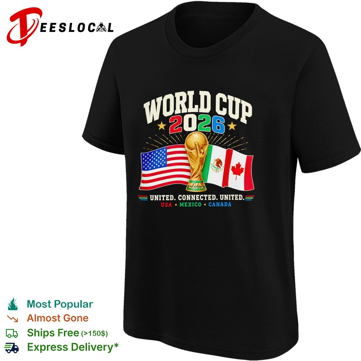 FIFA World Cup 2026 USA Mexico Canada trophy flags united connected shirt