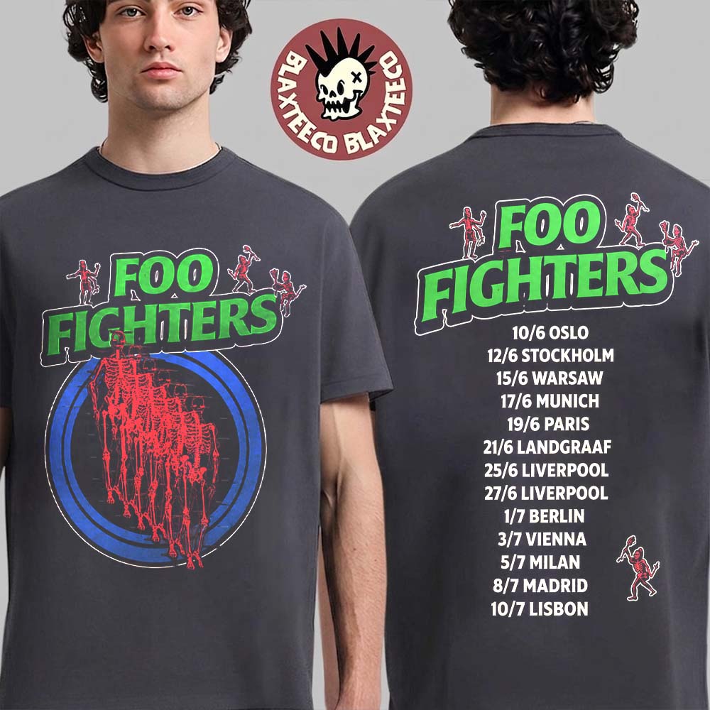 Foo Fighters Take Cover Tour 2026 Europe And UK Merch Neon Skeleton T-Shirt