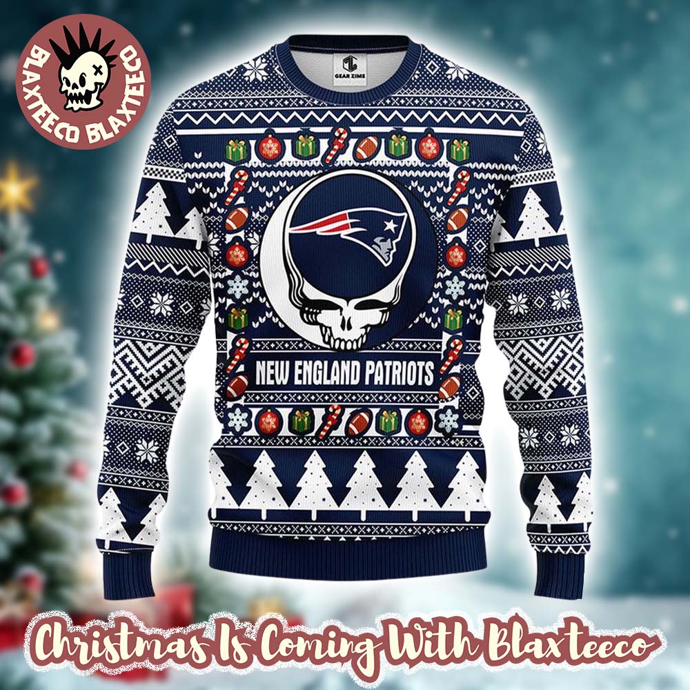 Grateful Dead X NFL New England Patriots Stealie Logo Ugly Christmas Sweater