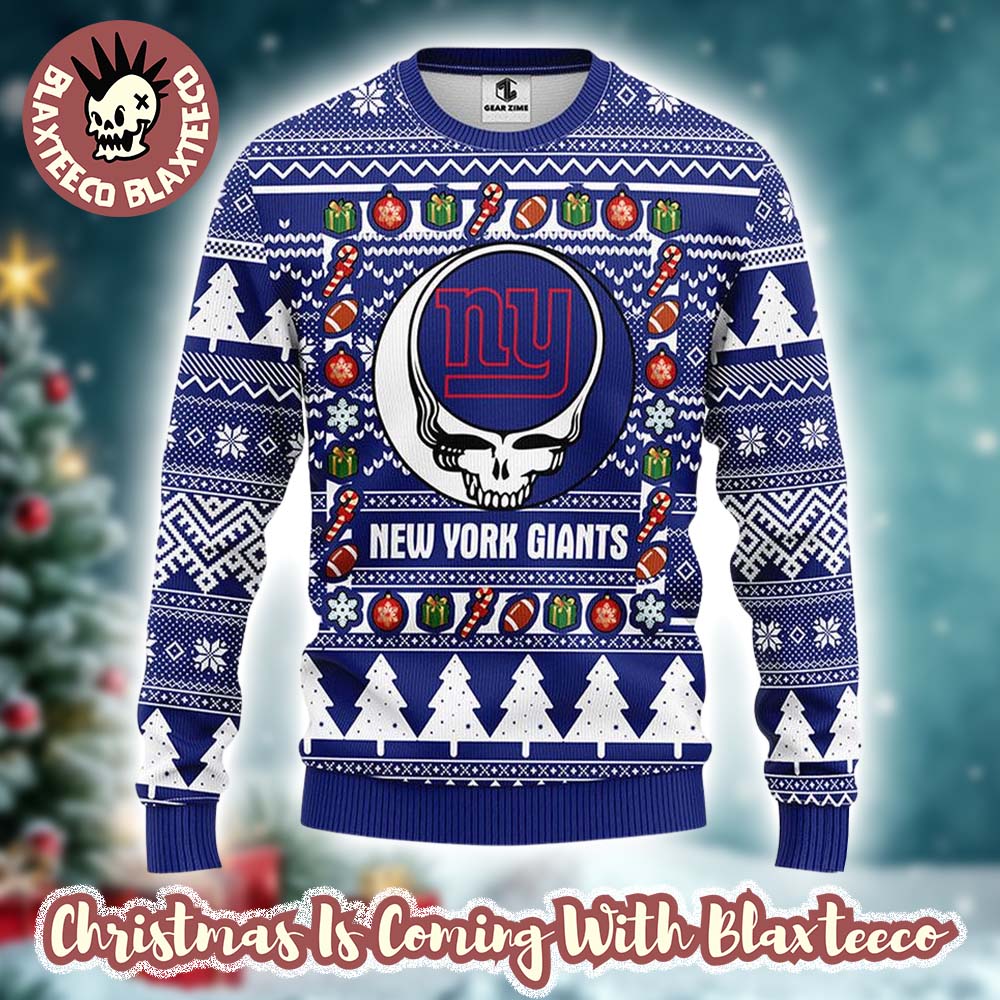 Grateful Dead X NFL New York Giants Stealie Logo Ugly Christmas Sweater