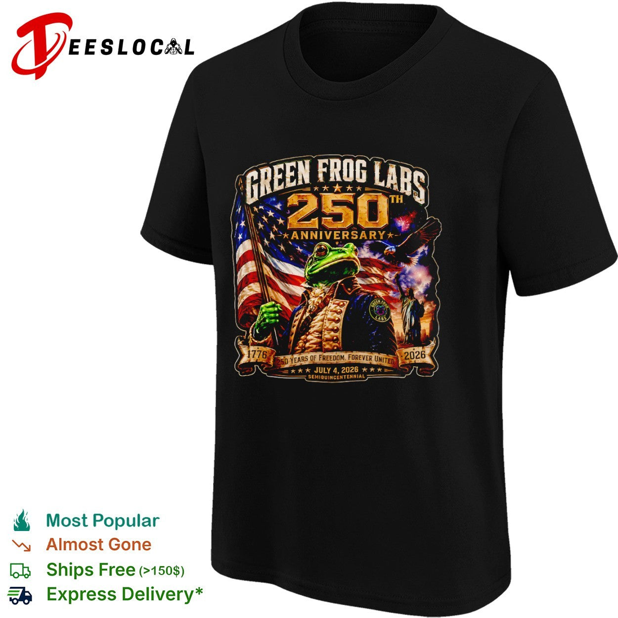 Green Frog Labs 250th Anniversary 1776 2026 Semiquincentennial Freedom United shirt