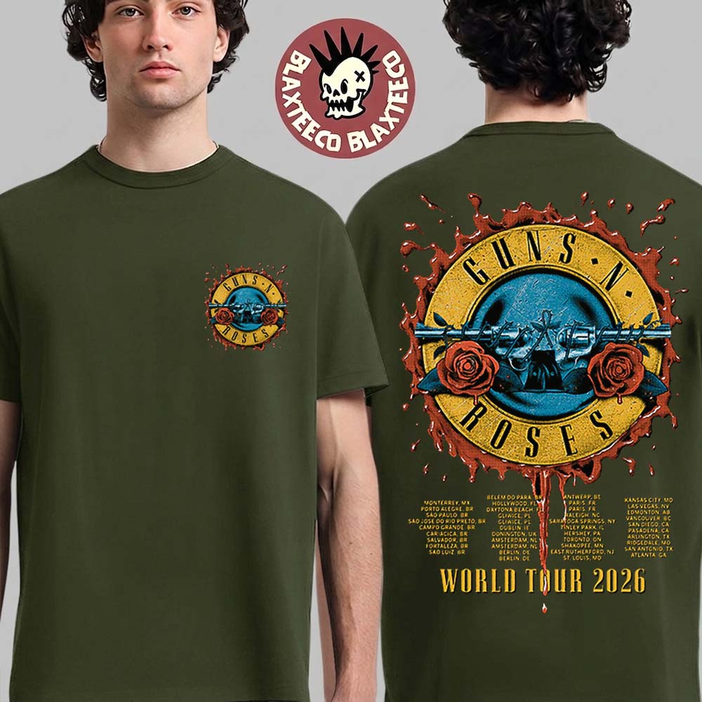 Guns N Roses World Tour 2026 Merch Logo Military Green T-Shirt
