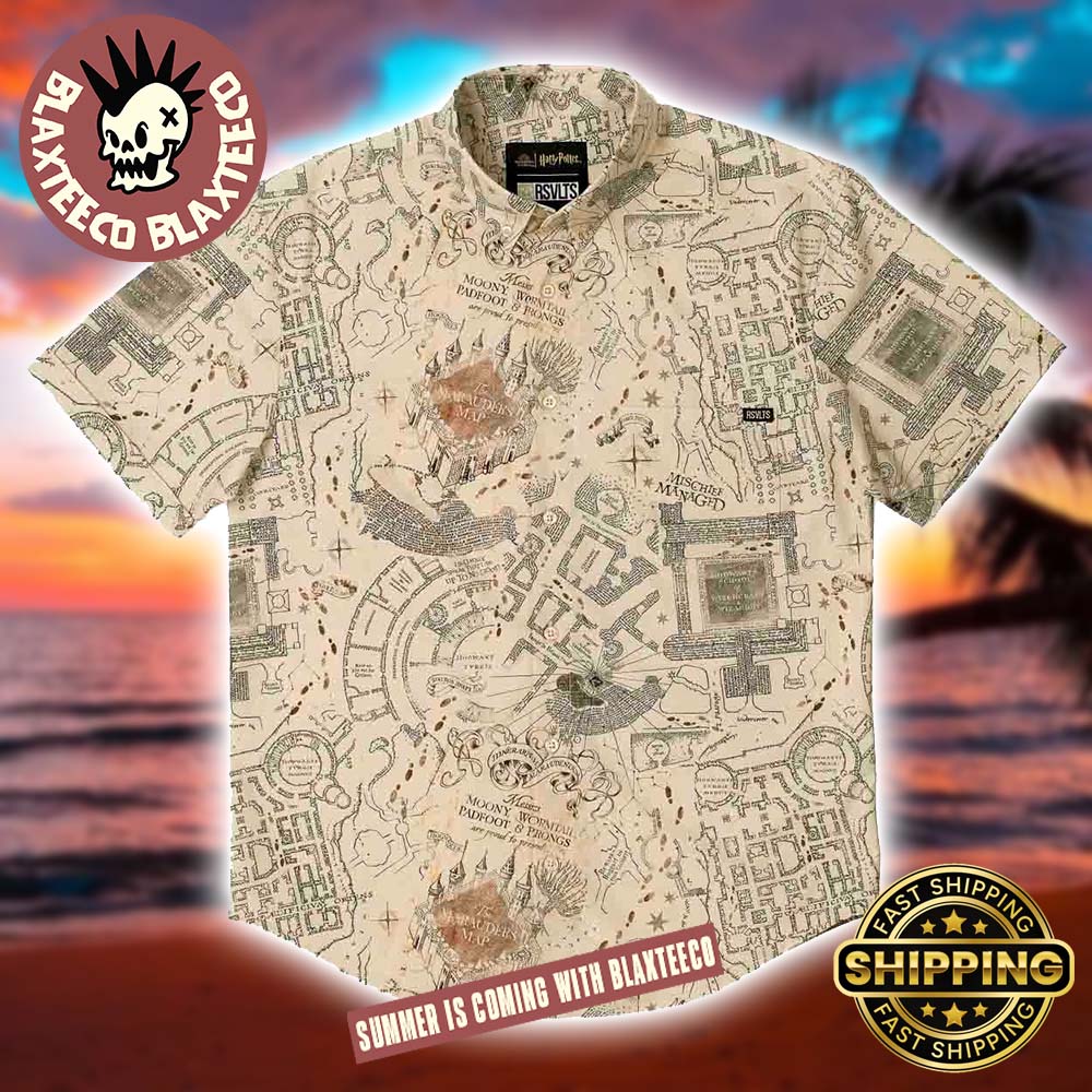 Harry Potter RSVLTS Marauder’s Map Mischief Managed Button Short Sleeve Hawaiian Shirt
