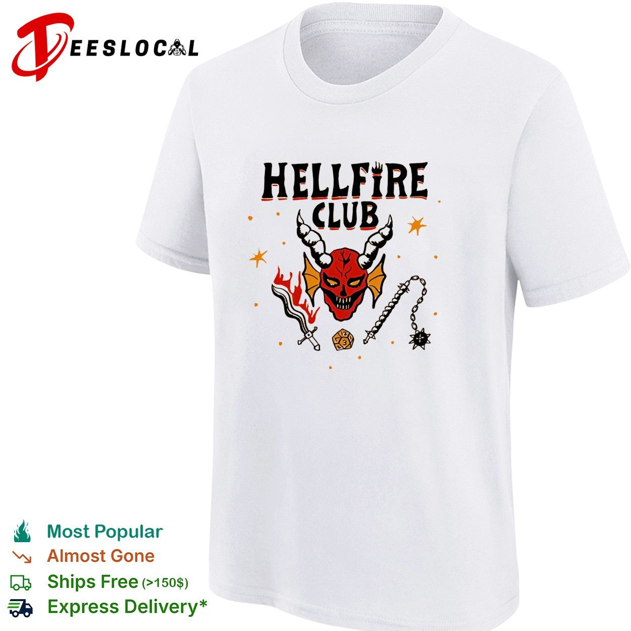 Hellfire Club Stranger Things demon skull DnD graphic shirt