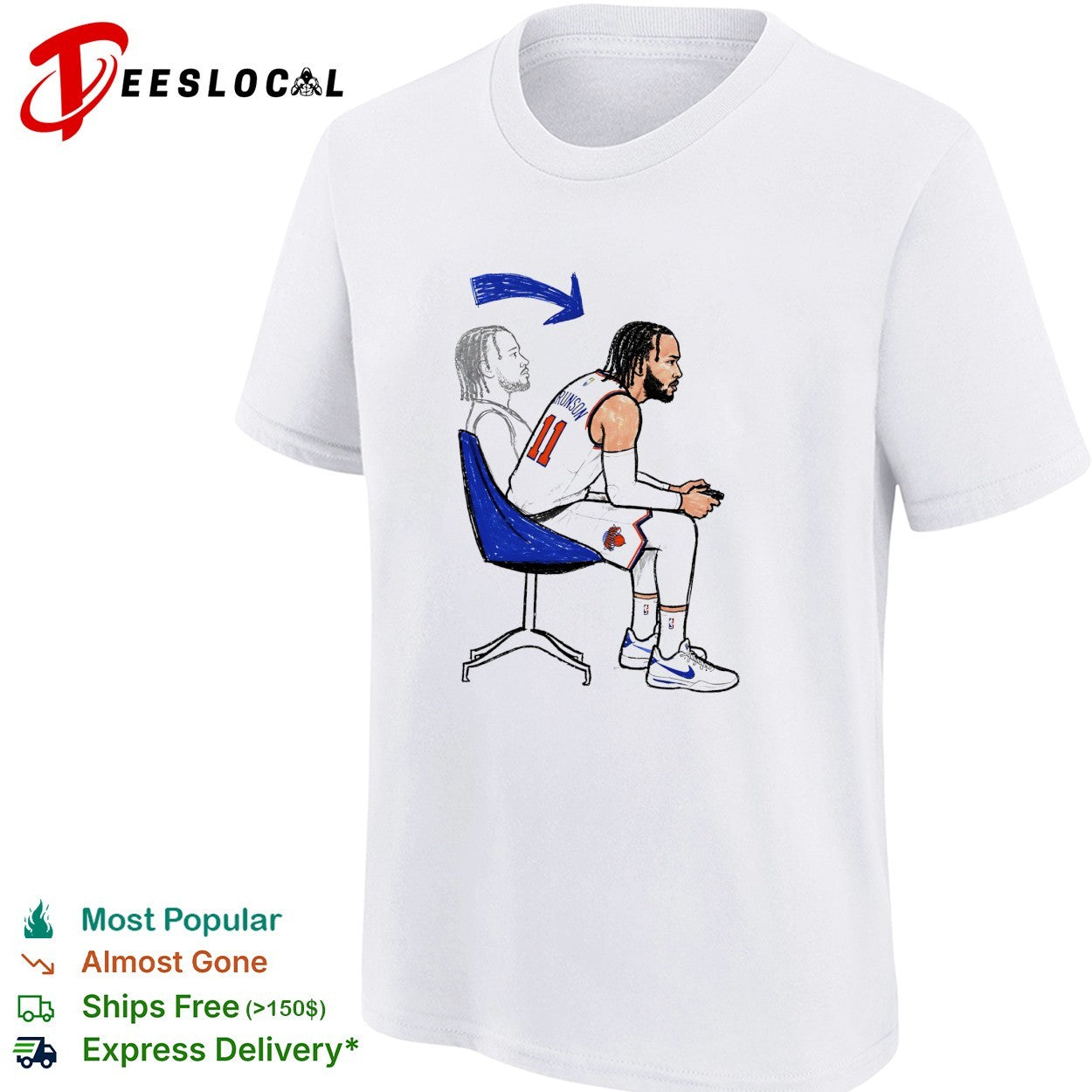 Jalen Brunson 11 New York Knicks sitting in chair relaxed cartoon illustration shirt