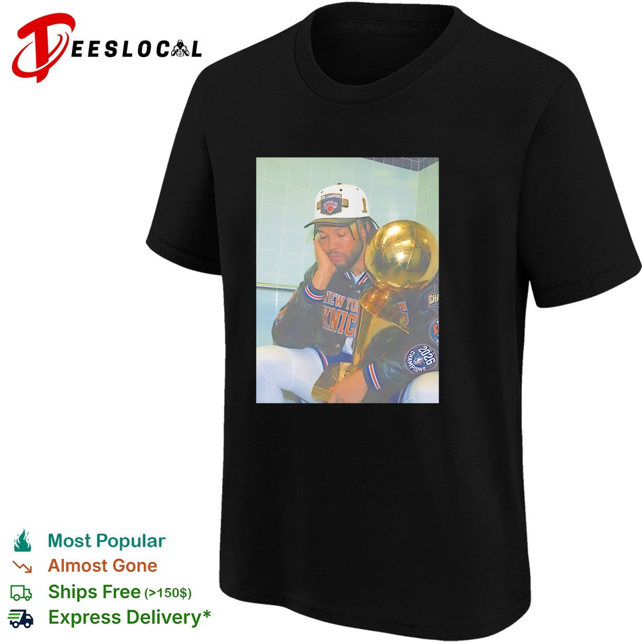 Jalen Brunson New York Knicks championship hat trophy locker room celebration photo shirt
