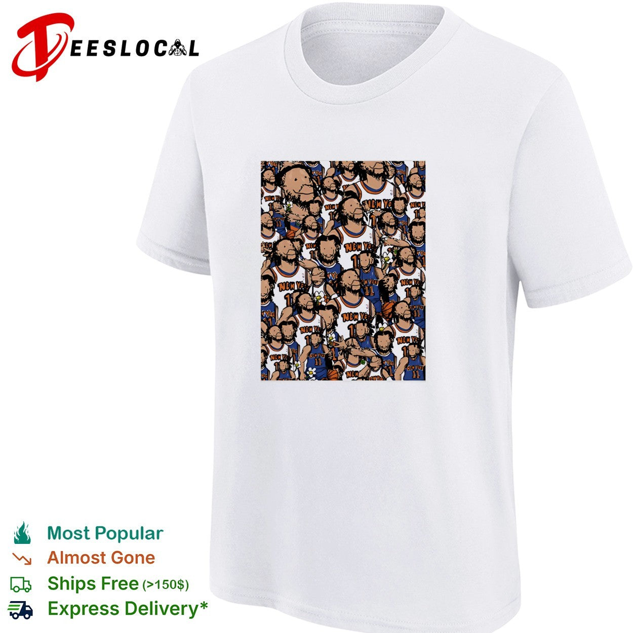 Jalen Brunson New York Knicks number 11 cartoon collage pattern shirt