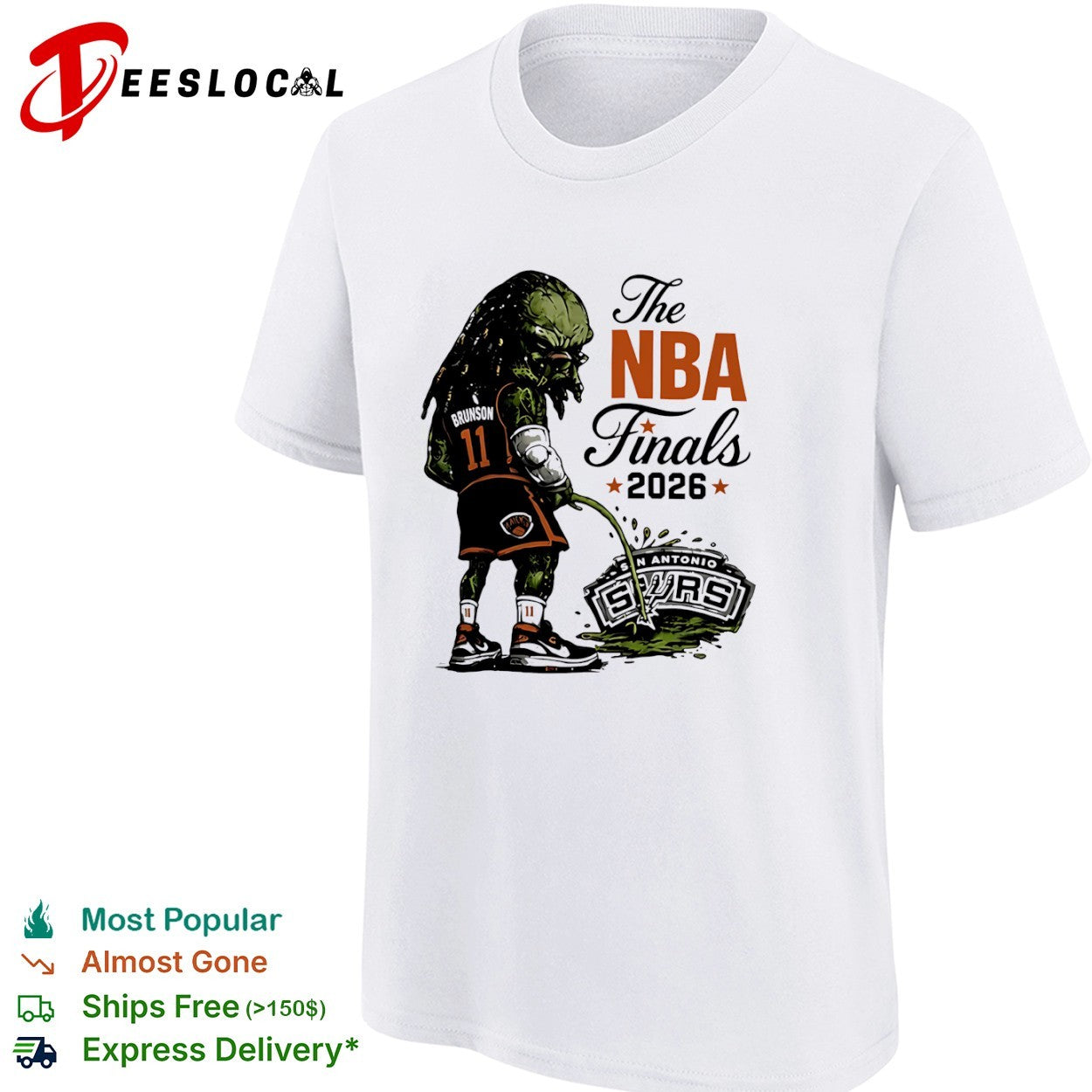 Jalen Brunson monster New York Knicks alien peeing the NBA Finals 2026 San Antonio Spurs 11 shirt