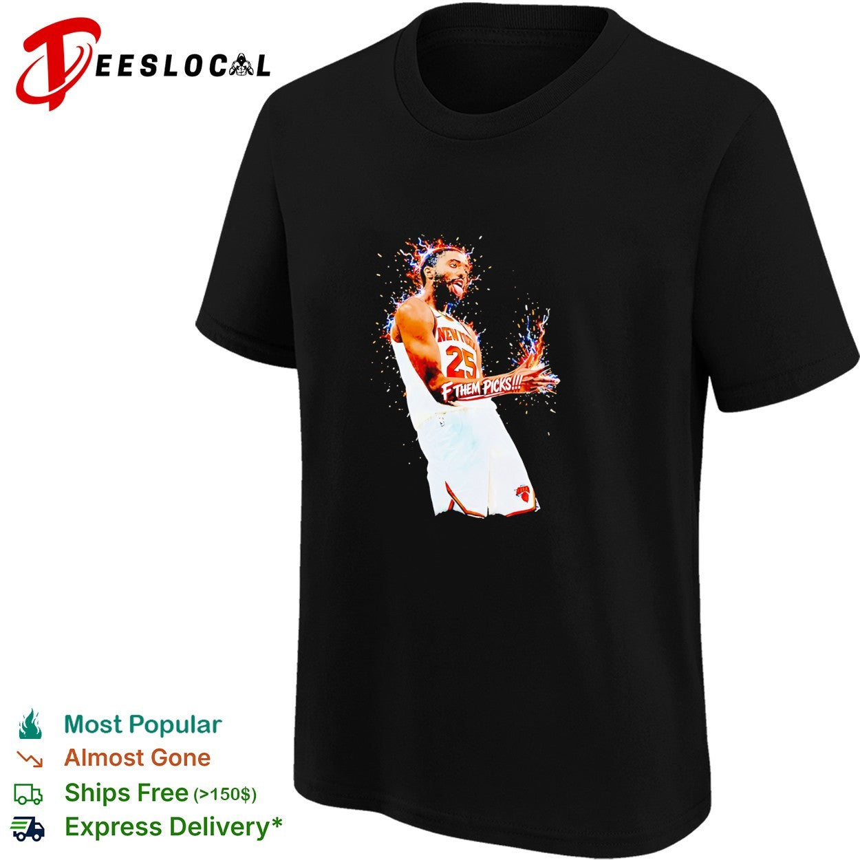 Mikal Bridges New York Knicks number 25 f them picks fiery celebration graphic shirt
