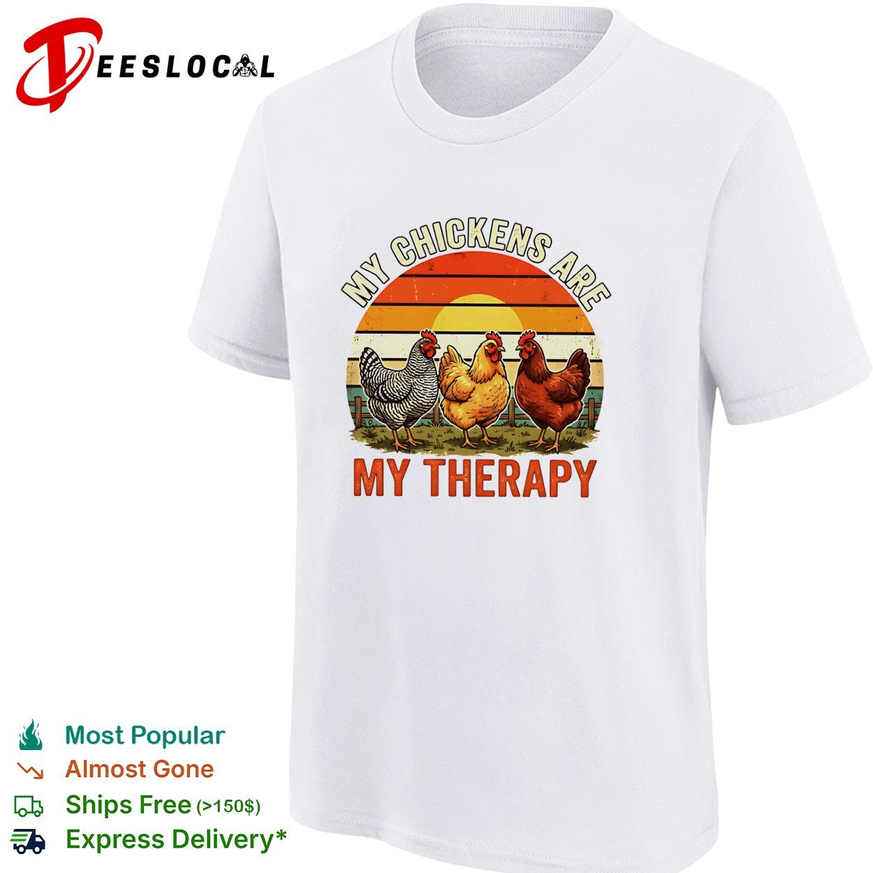 My chickens are my therapy three hens retro sunset illustration graphic shirt