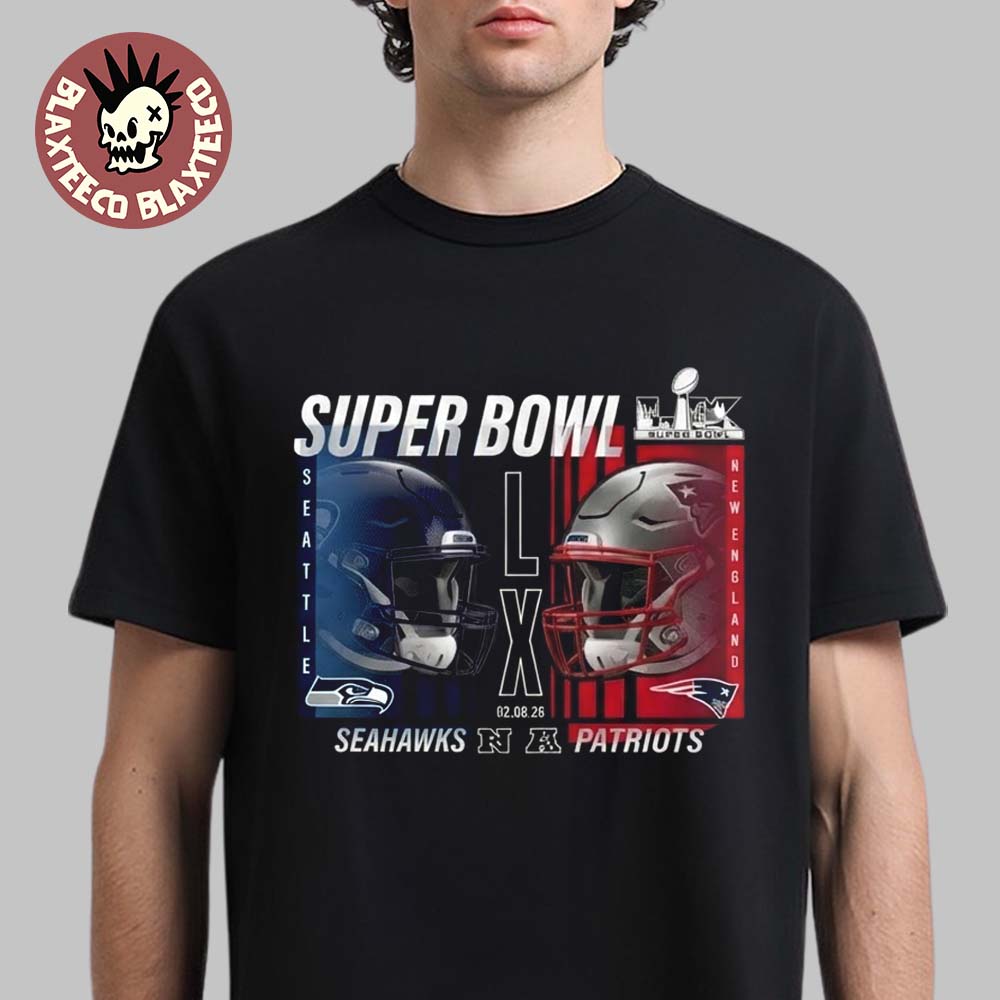 New England Patriots Vs Seattle Seahawks Super Bowl LX Matchup Helmets Final Battle T-Shirt