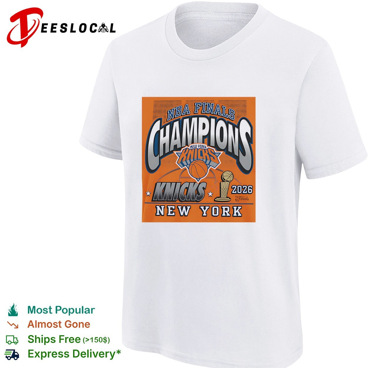 New York Knicks NBA Finals Champions bold arch logo trophy shirt