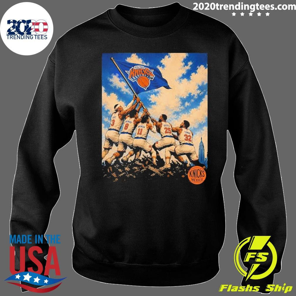 New York Knicks Nba Playoffs 2026 Team Flag Raising Heroic Nyc Skyline Shirt