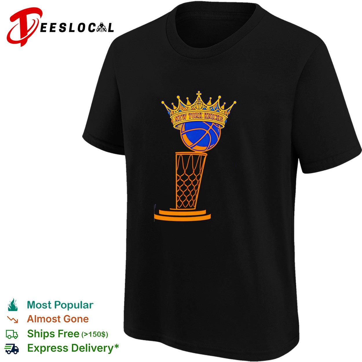 New York Knicks crowned basketball trophy hoop bold line art championship shirt