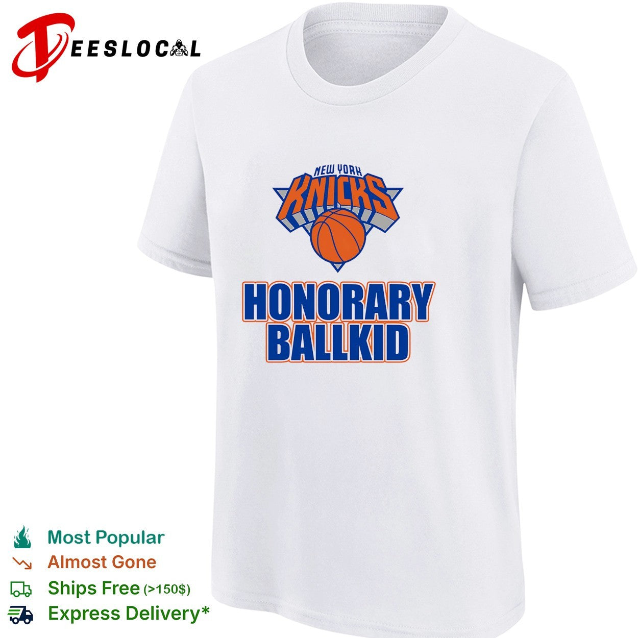 New York Knicks honorary ballkid logo bold arch text shirt