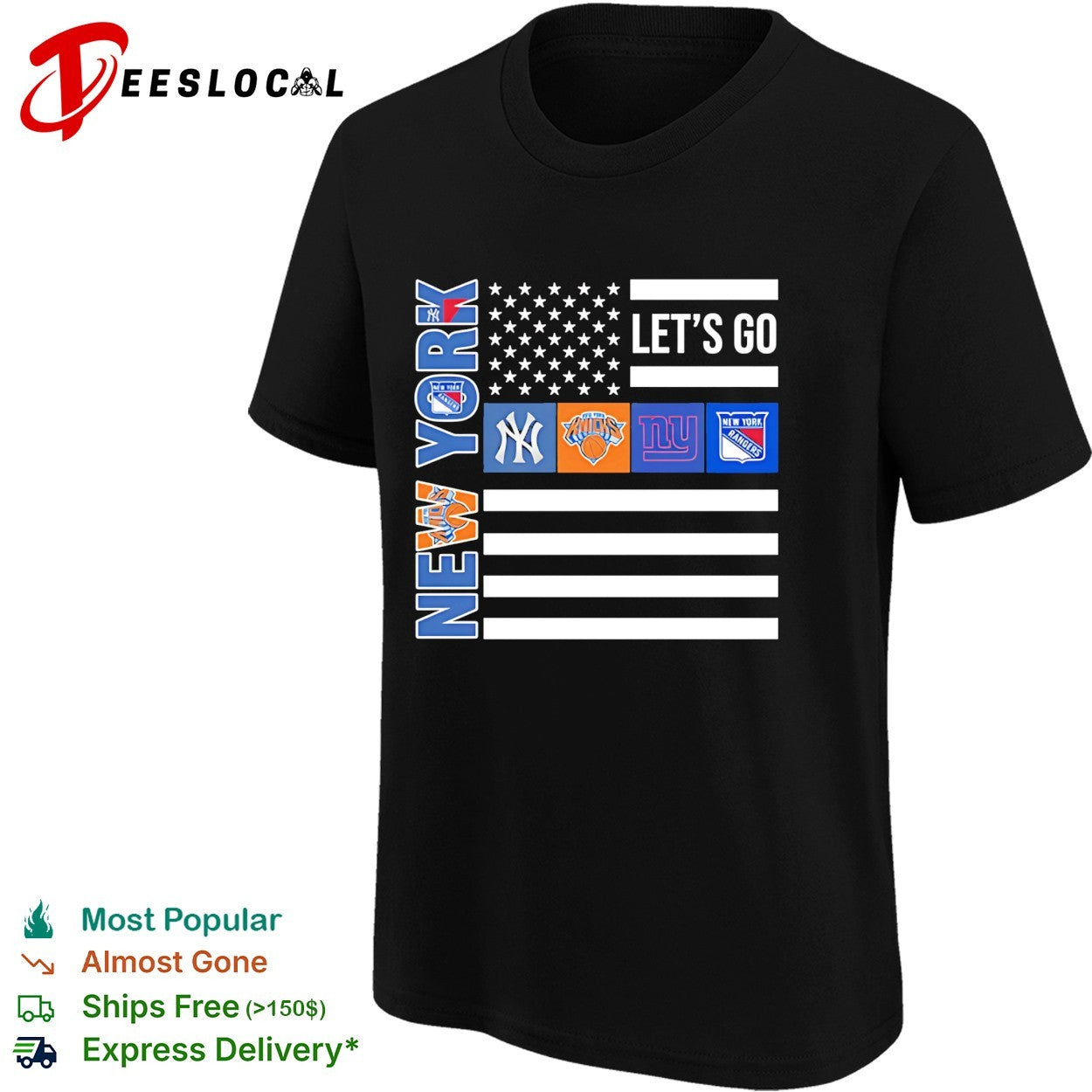 New York Sport Teams Yankees Knicks Giants Rangers American flag shirt
