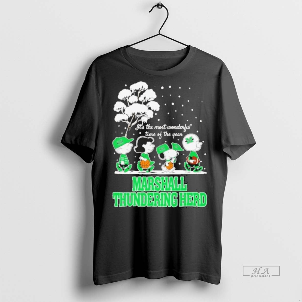 Official Trendy Peanuts Marshall Thundering Herd Winter Its The Most Wonderful Time Of The Year