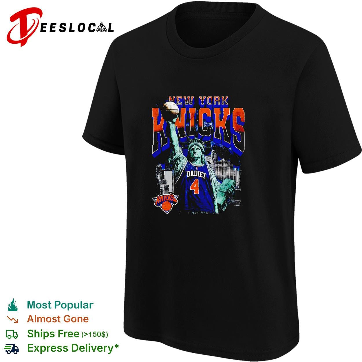Pacome Dadiet 4 New York Knicks Statue of Liberty skyline basketball shirt