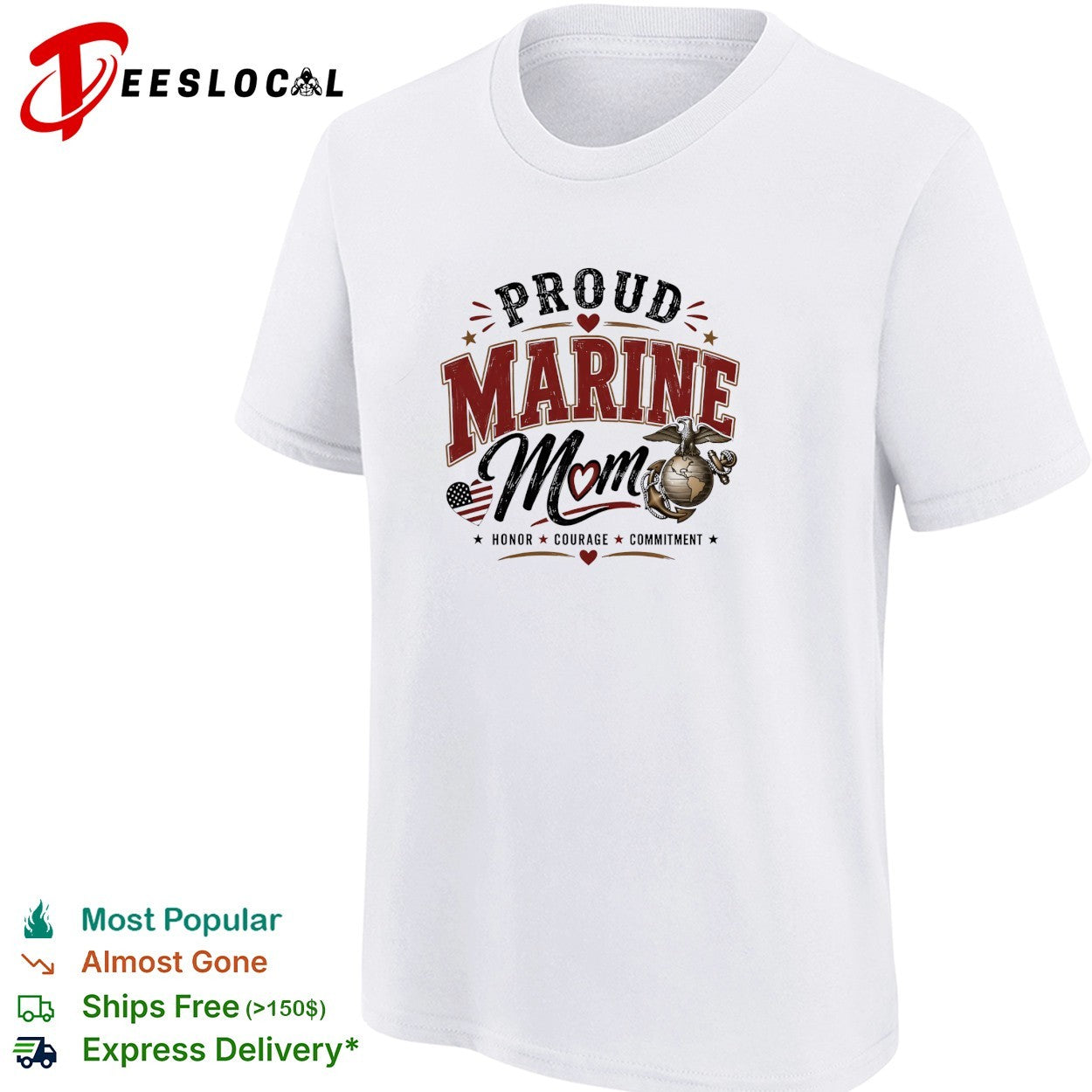 Proud Marine Mom honor courage commitment eagle emblem patriotic version two art shirt