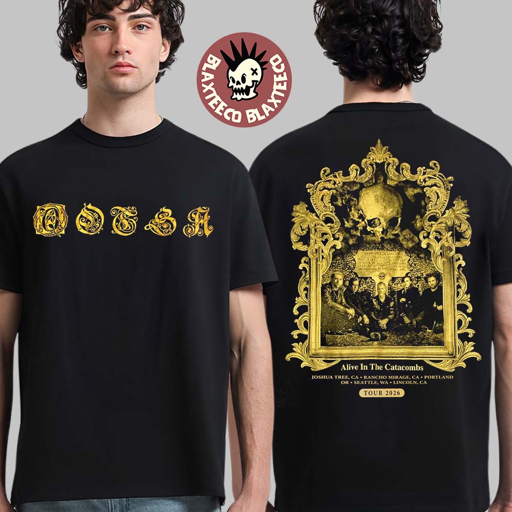 Queens Of The Stone Age Alive In The Catacombs Tour 2026 North America Merch Skeleton Photo Frame T-Shirt