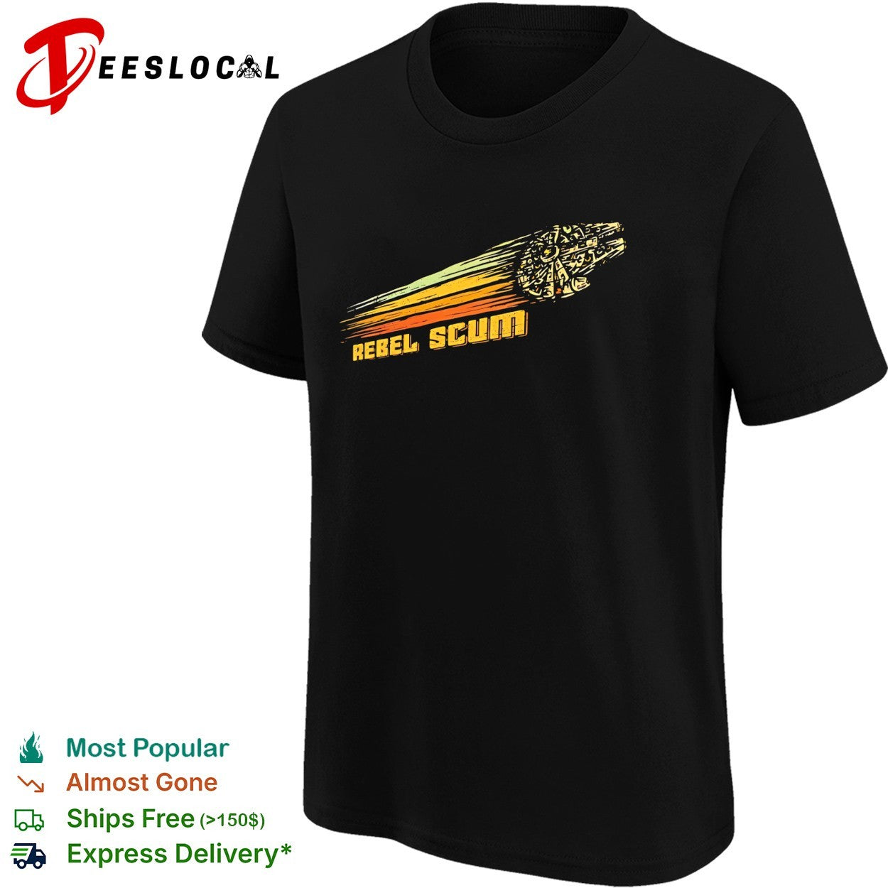 Rebel scum Millennium Falcon Star Wars retro gold stripes shirt