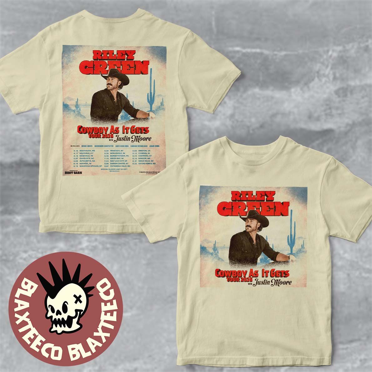 Riley Green Cowboy As It Gets Tour 2026 With Justin Moore North America Schedule Dates Two Sided T-Shirt