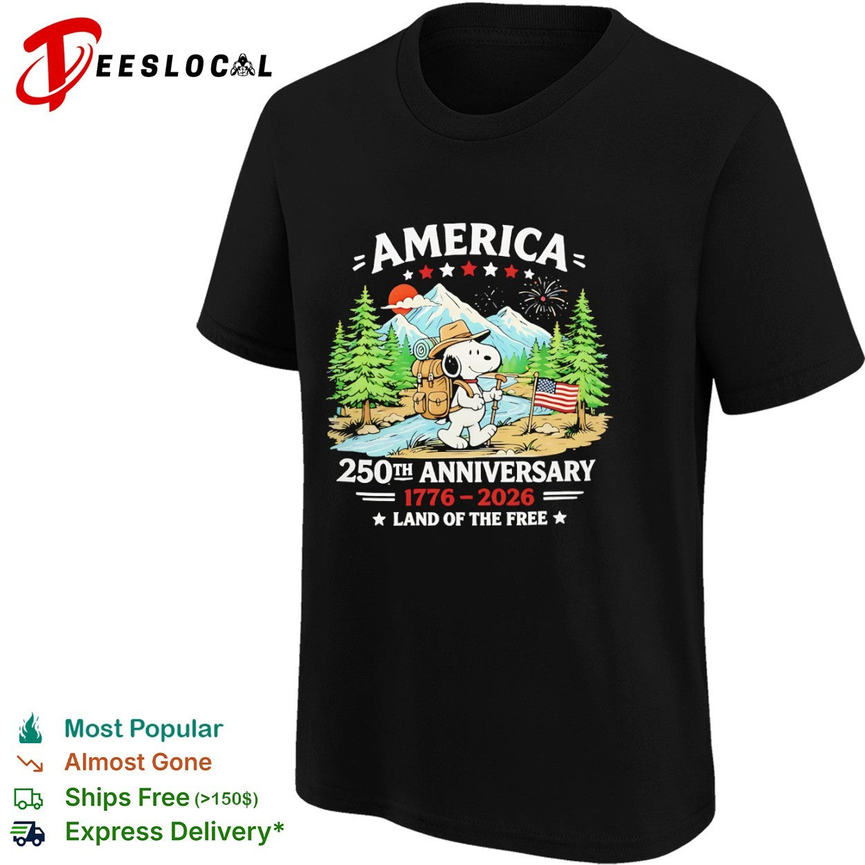 Snoopy America 250th Anniversary 1776 2026 Land of the Free shirt