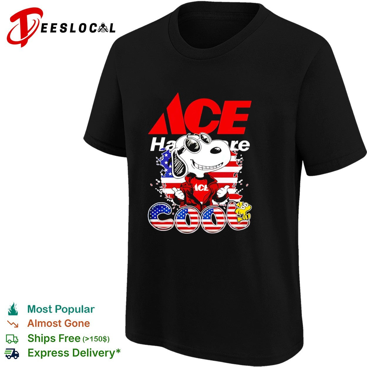 Snoopy and Woodstock ACE Hardware cool American flag shirt
