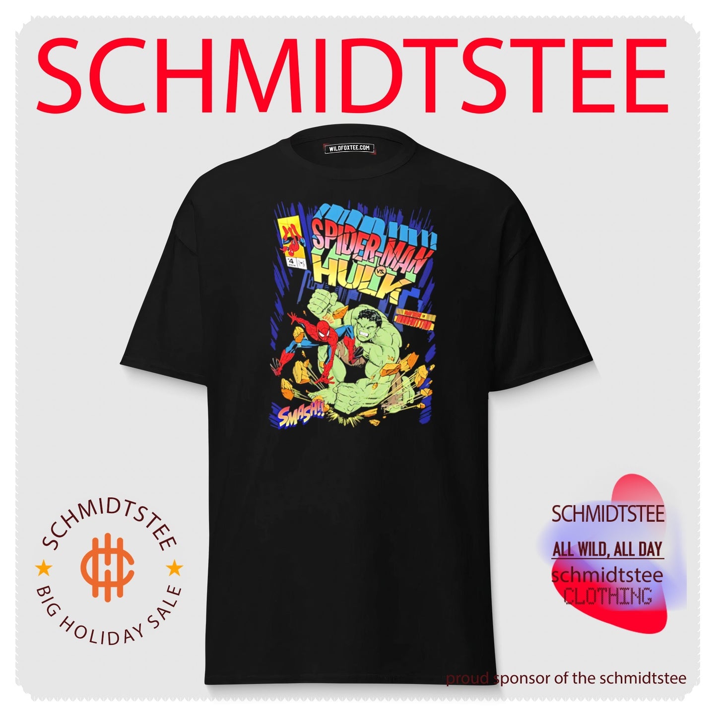 Spider Man versus Hulk battle illustrated comic style shirt