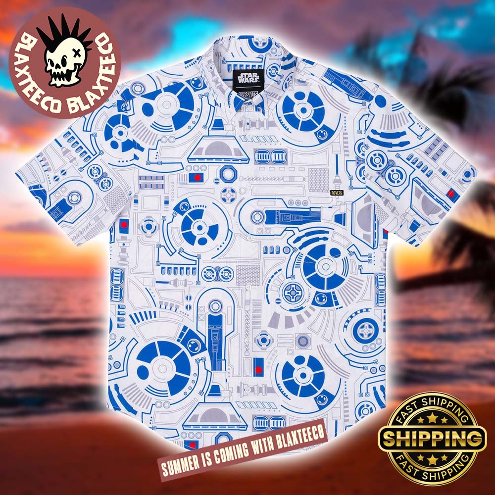 Star Wars RSVLTS R2 D2 Deconstructed Button Short Sleeve Hawaiian Shirt