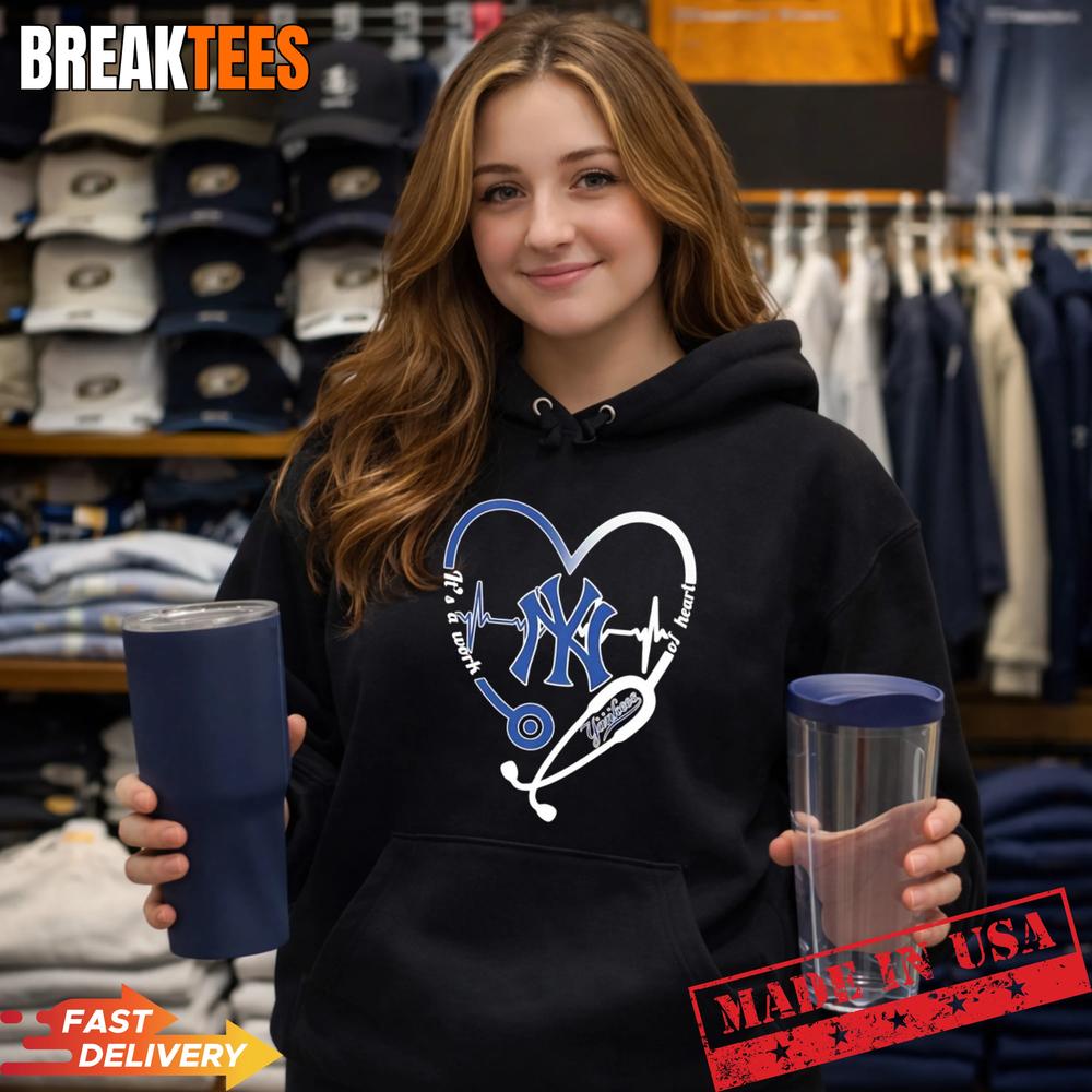 Stethoscope Heart Heartbeat It’s A Work Of Heart New York Yankees Baseball Logo T-Shirt