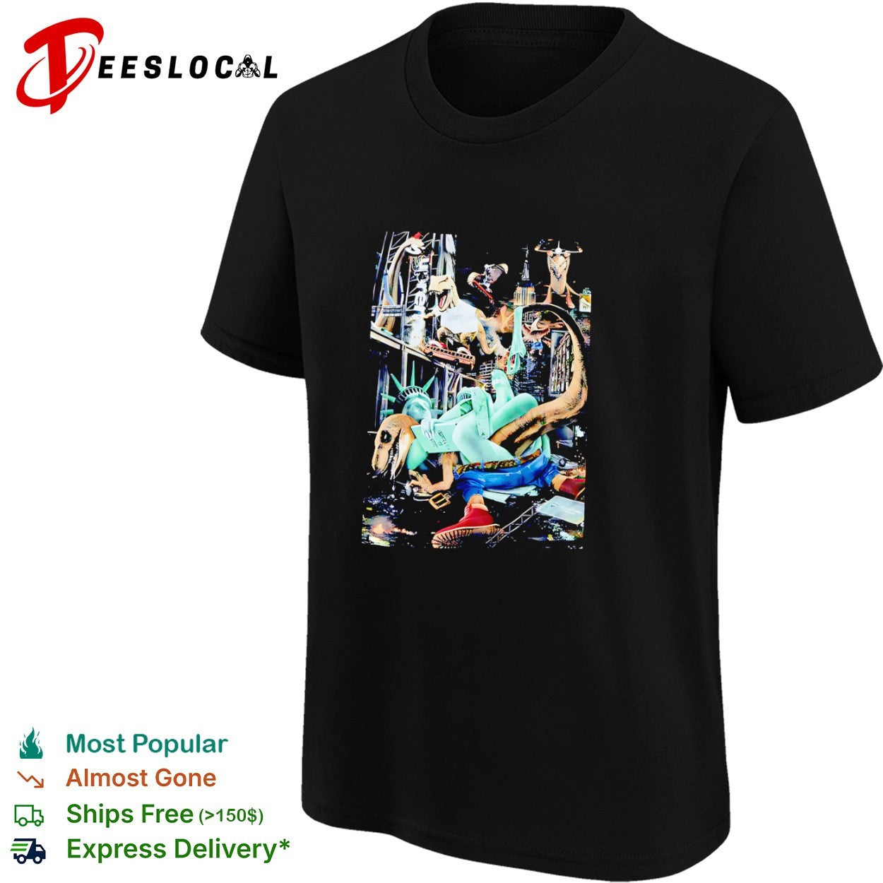 Supreme Dinosaurs in New York City and Statue of Liberty shirt