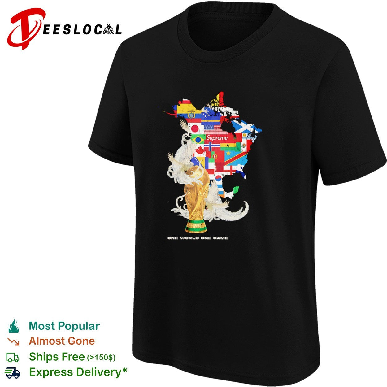 Supreme World Cup One World One Game Soccer Tournament Trophy Map Earth shirt