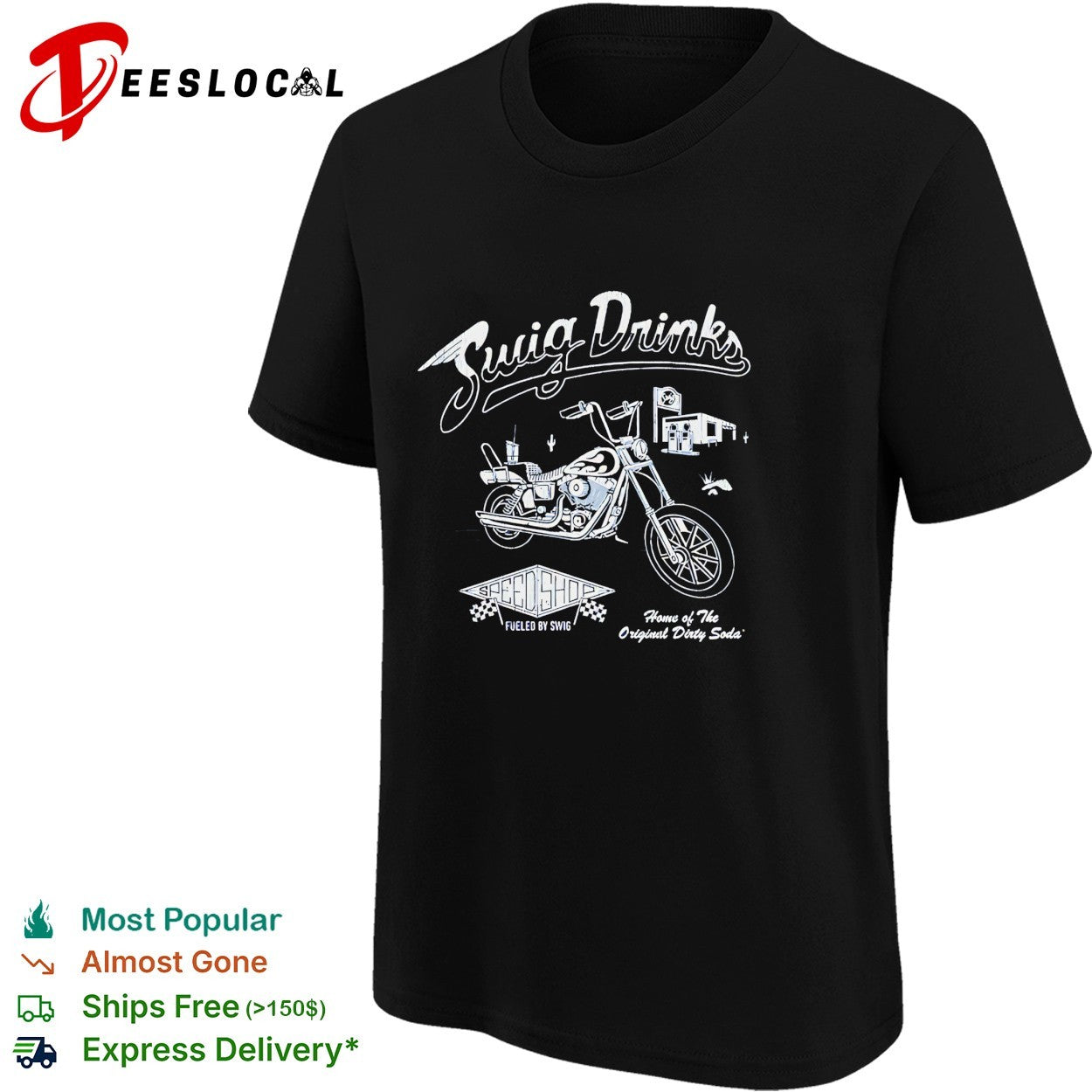 Swig Drinks original dirty soda motorcycle diner vintage logo shirt