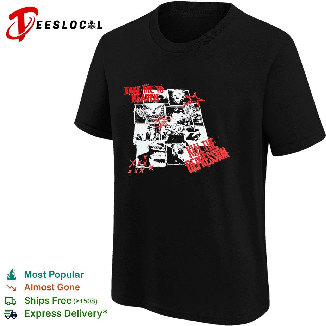 Take me to heaven kill the depression Kurt Cobain Nirvana punk rock concert shirt
