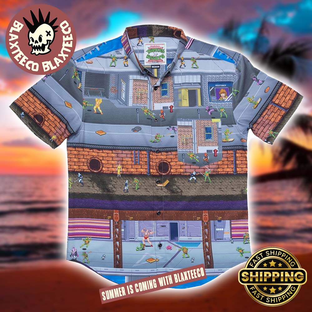 Teenage Mutant Ninja Turtles RSVLTS Retro Video Game Button Mashers Button Short Sleeve Hawaiian Shirt