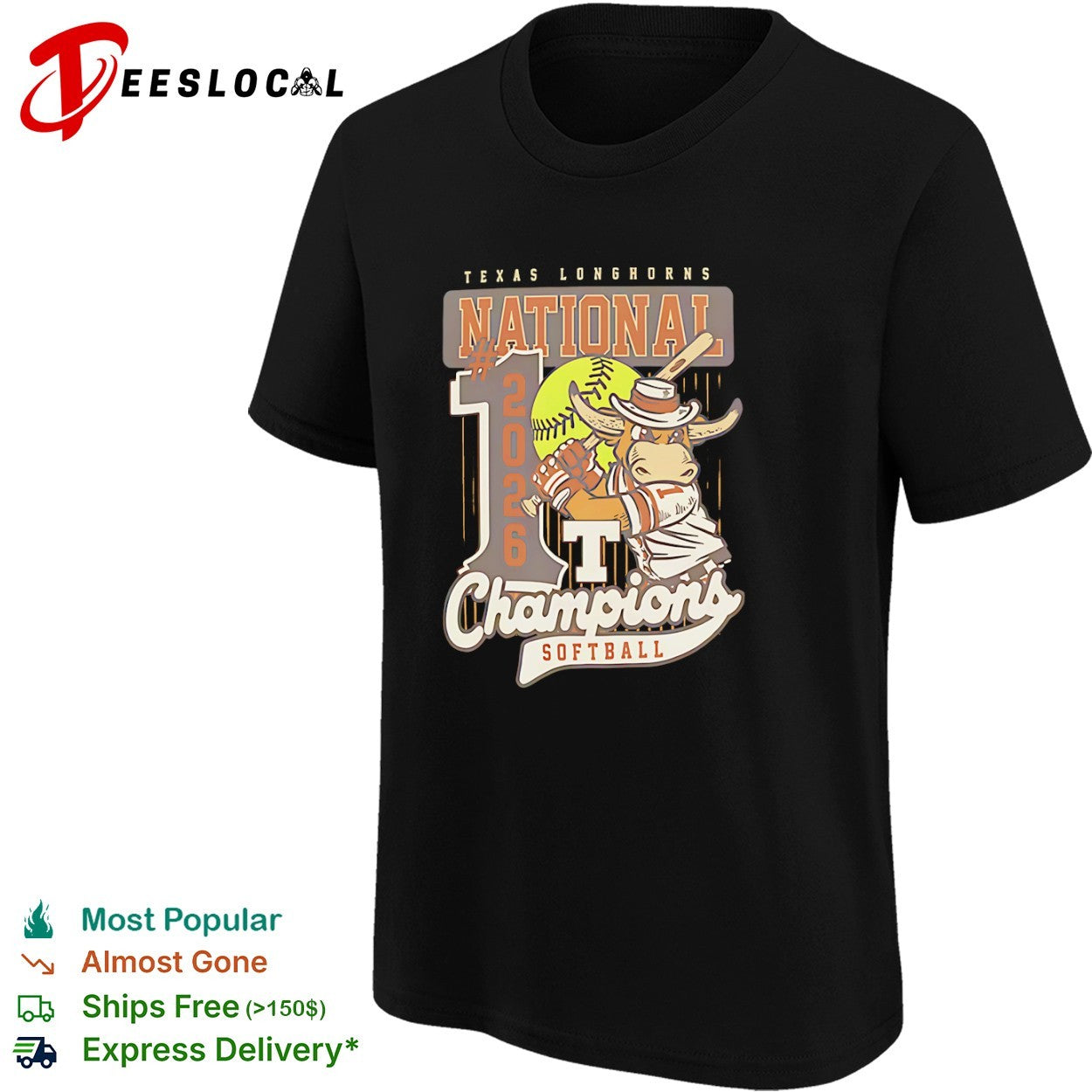 Texas Longhorns National 2026 1st Champions Softball Mascot Cartoon Logo shirt