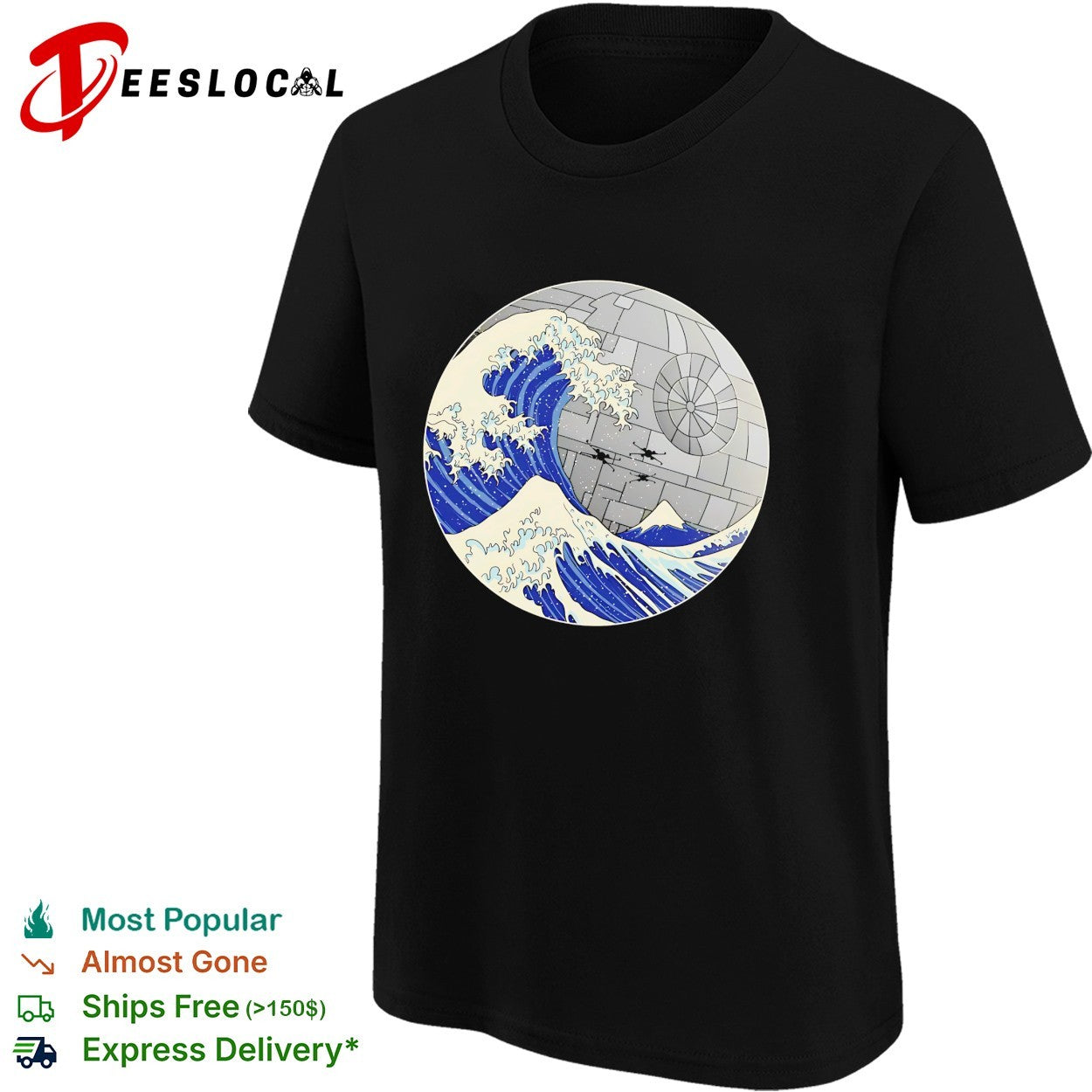 The Great Wave off Kanagawa Star Wars Death Star x Wing Fighter shirt