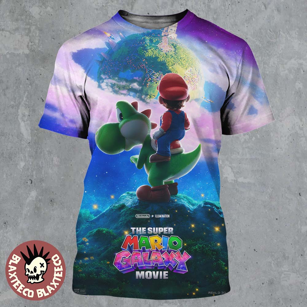 The Super Mario Galaxy Movie New Poster Mario Riding Yoshi All Over Print Shirt