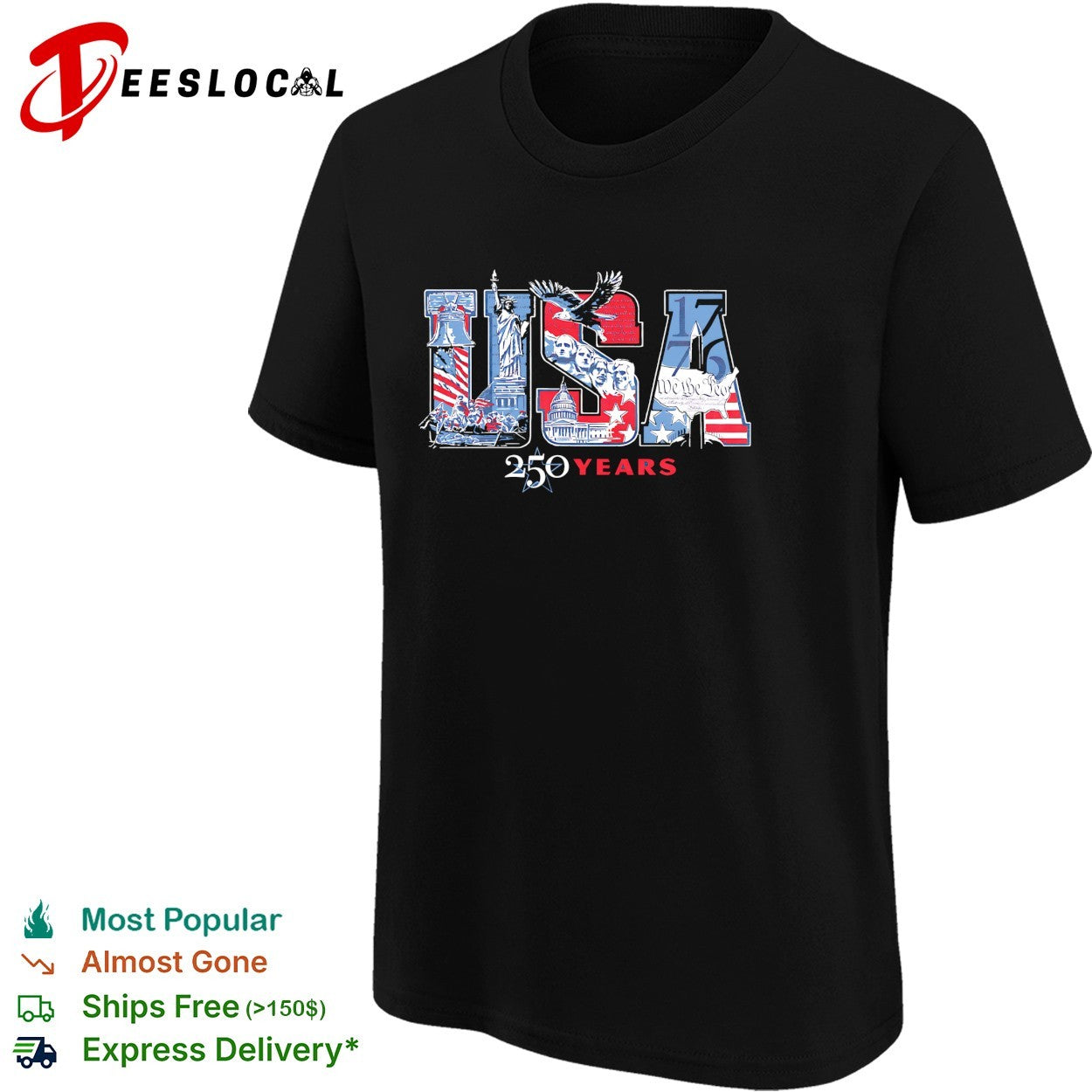 USA 250 years Statue of Liberty flag fireworks patriotic shirt