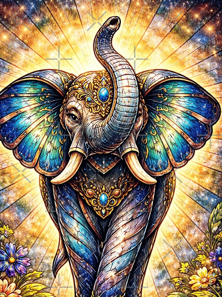 Stained Glass Elephant – Symbol of Luck and Wisdom by Creativeworld777