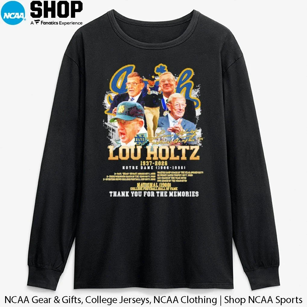 Lou Holtz 1937-2026 Notre Dame 1986-1996 Thank For The Memories Signature T-Shirt