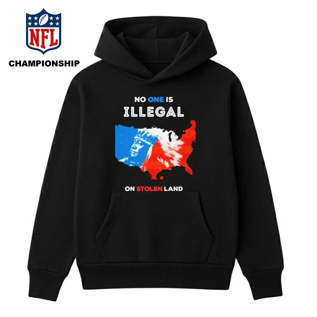 No One Is Illegal On Stolen Land Red And Blue Shirt